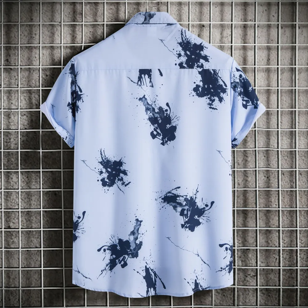 Men's Plus Size Ink Splash Pattern Short Sleeve Casual Shirt, image 2