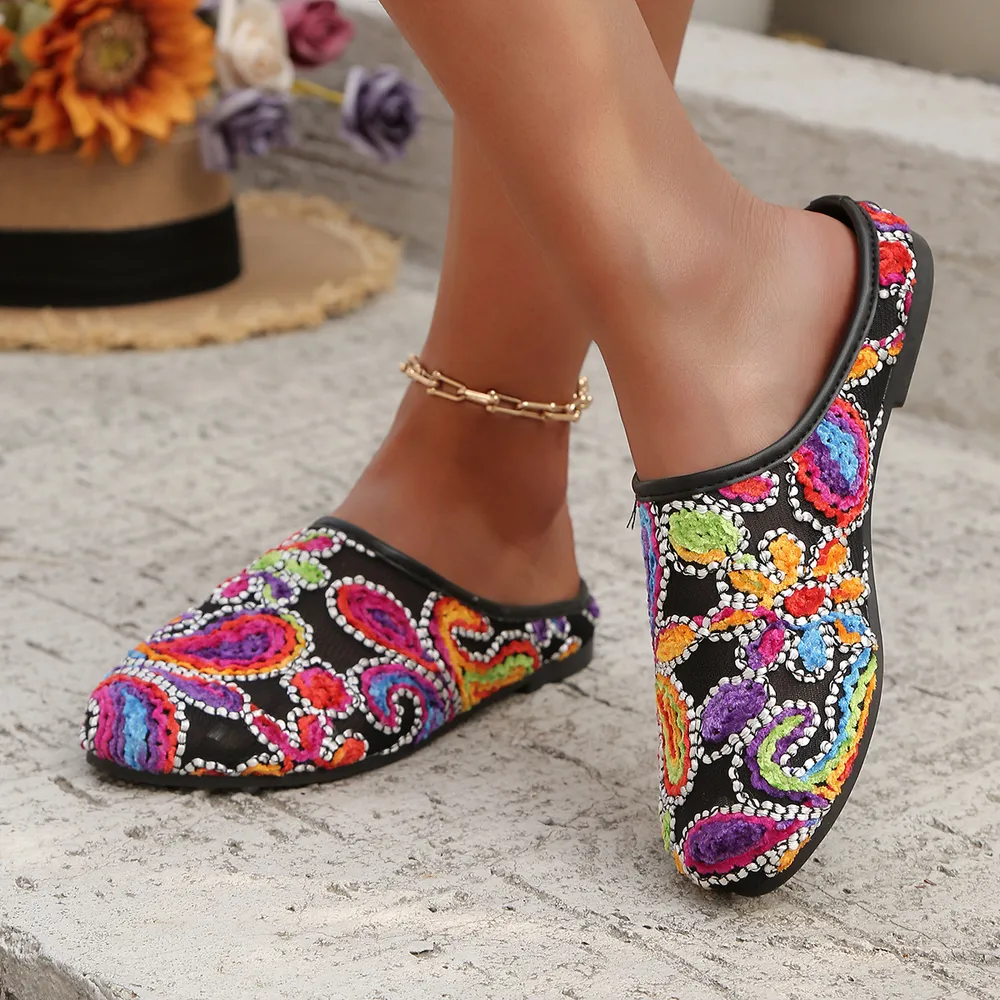 Colorful Paisley Print Round Toe Sandals, image 2