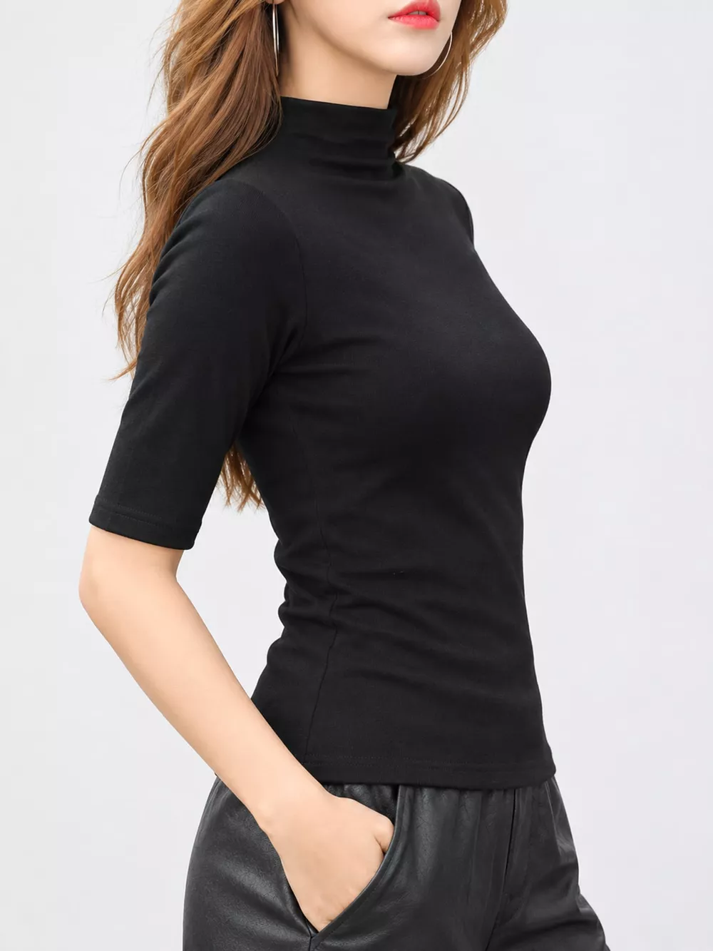 Full Size Mock Neck Half Sleeve T-Shirt Plus Size, image 8