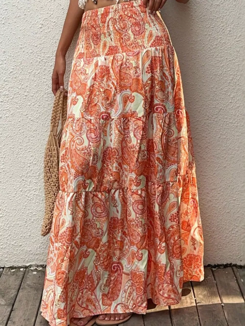 Paisley Print Tiered Maxi Skirt, image 3