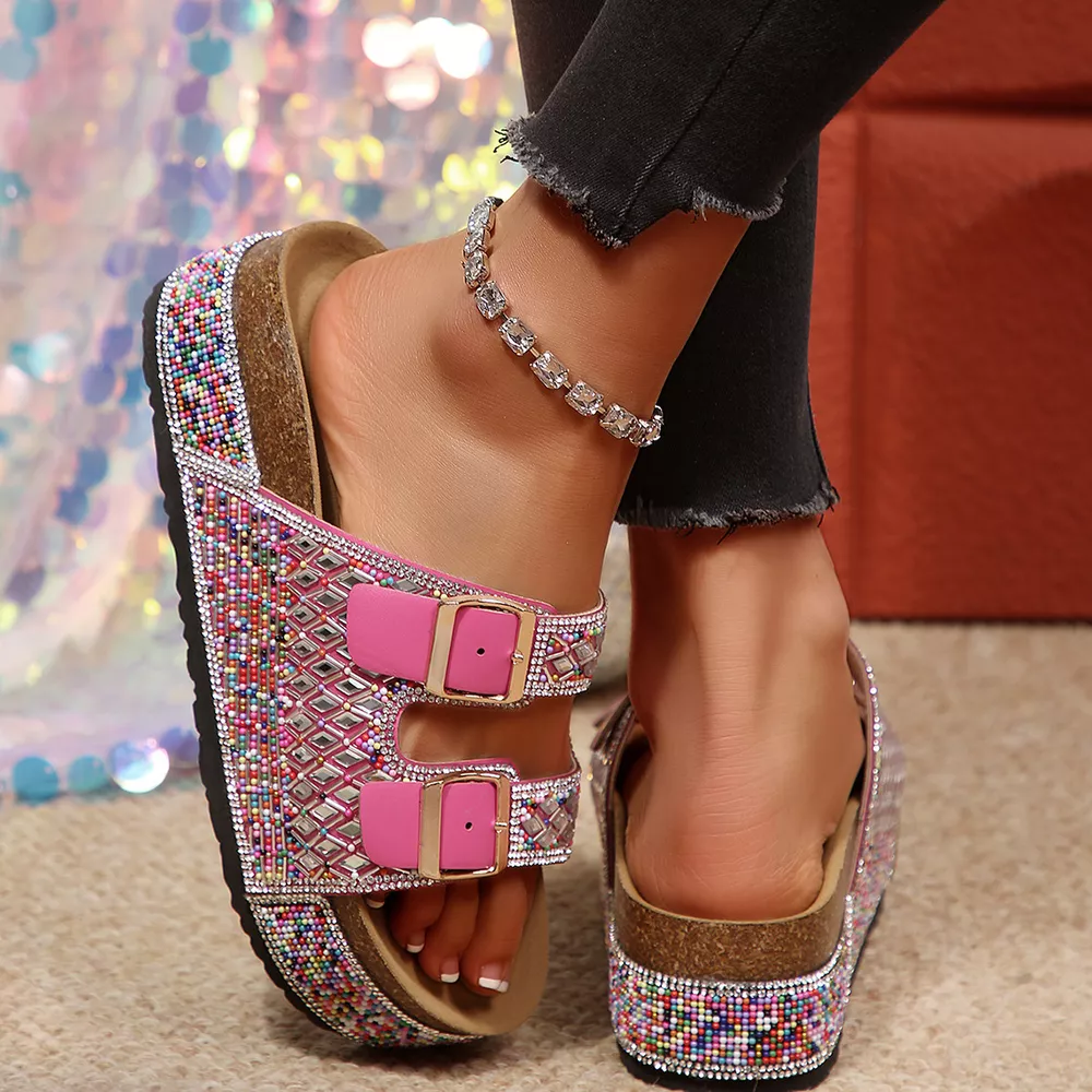 Rhinestone Double Buckle Sandals, image 12
