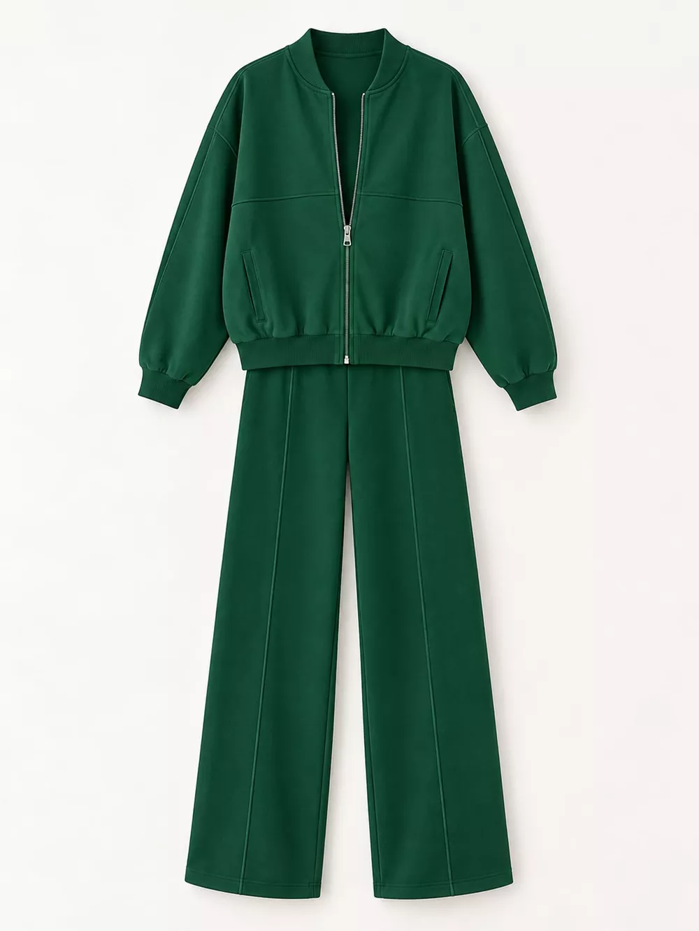 Casual Zip-Up Jacket and Wide-Leg Sweatpants Set, image 24