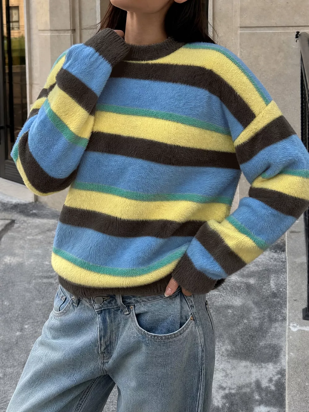 Striped Dropped Shoulder Sweater, image 2