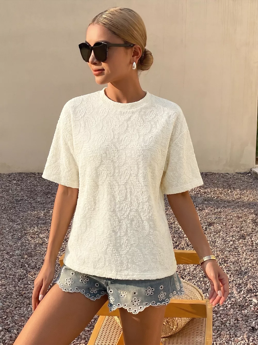 Textured Paisley Pattern Casual T-Shirt, image 5