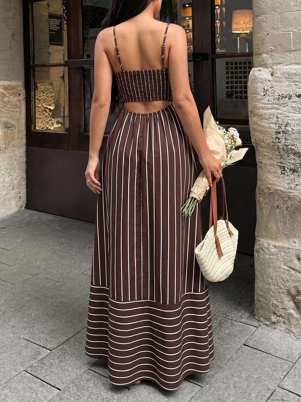 Striped Print Spaghetti Strap Maxi Dress, image 15