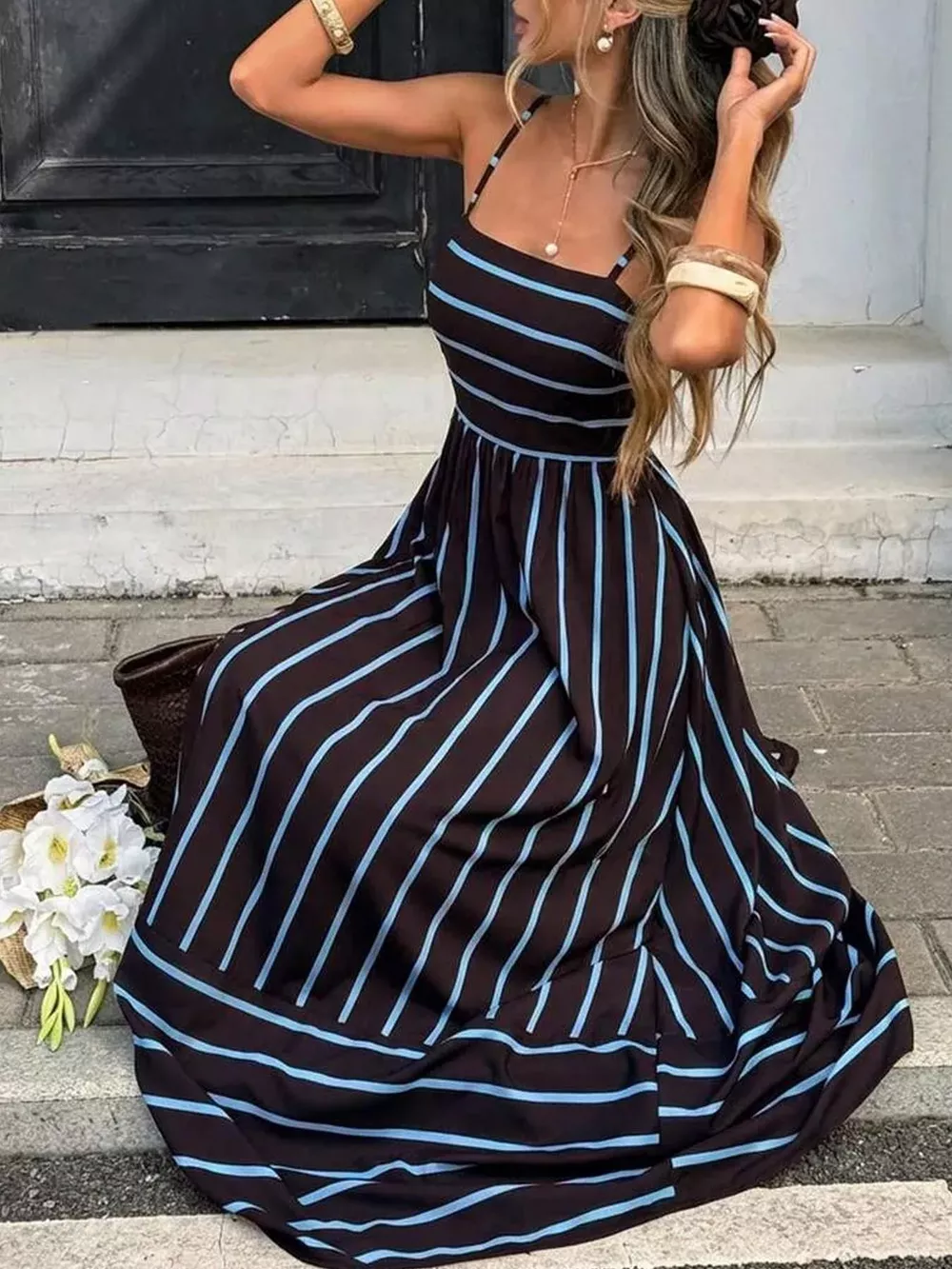 Cutout Back Striped Maxi Dress, image 7