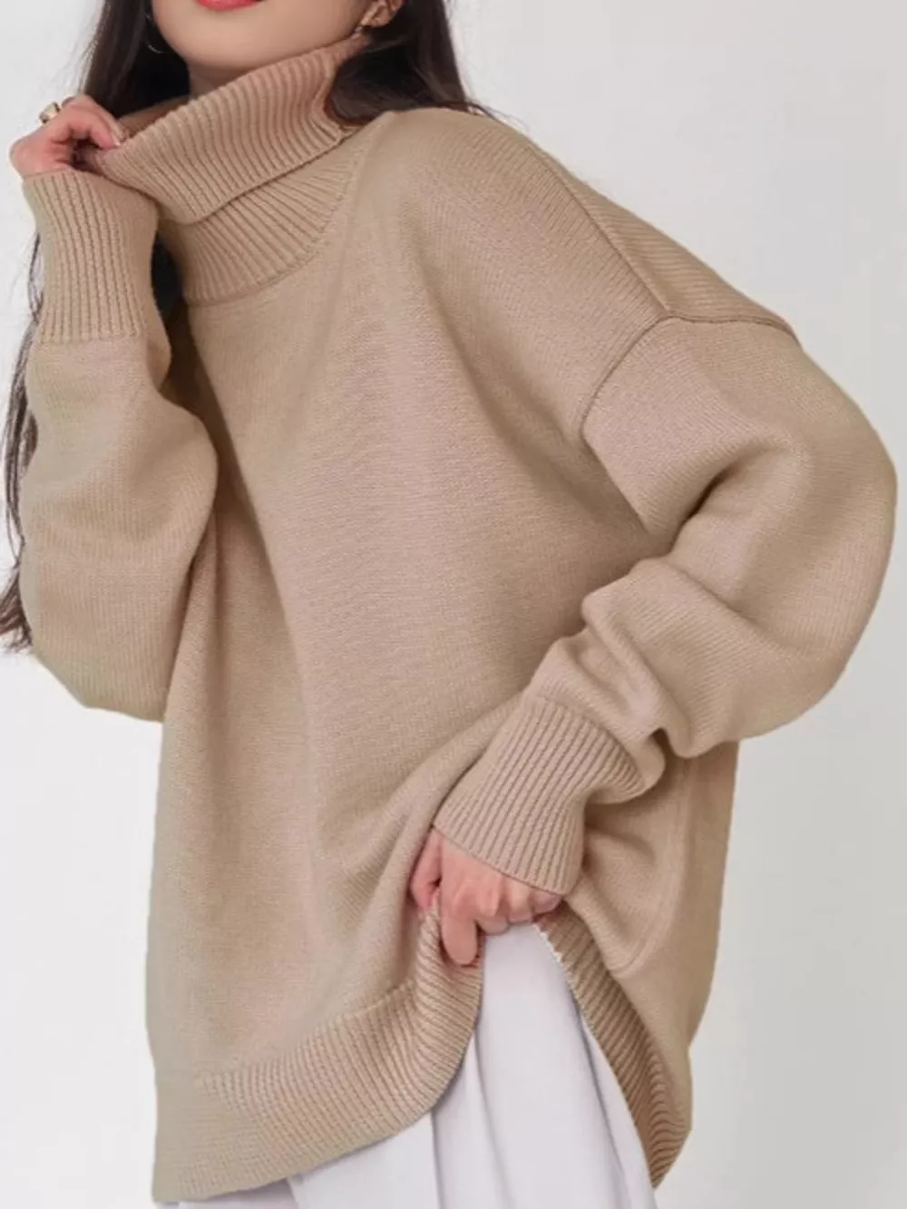 Oversized Turtleneck Dropped Shoulder Sweater, image 14