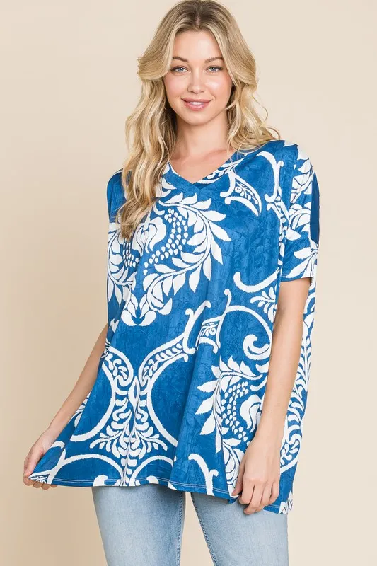 Printed Relaxed V-Neck Tunic Top, image 2