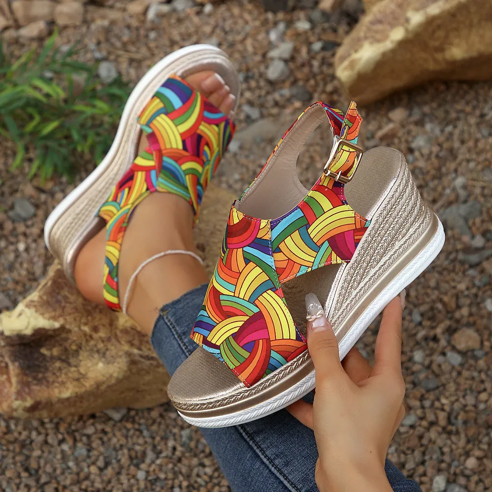 Colorful Espadrille Wedge Sandals, image 4