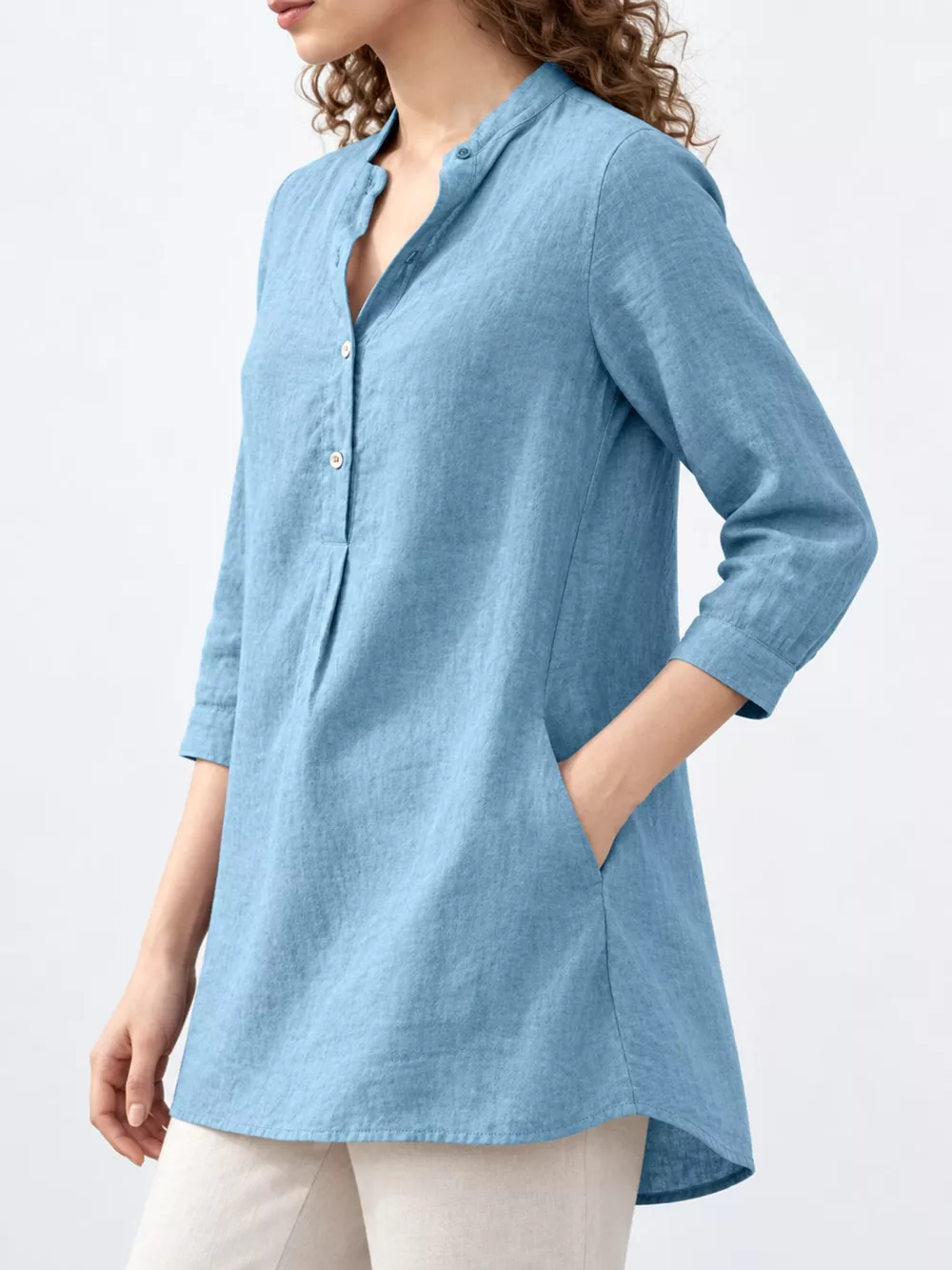 Full Size Button Detail 3/4 Sleeve Blouse Plus Size, image 16
