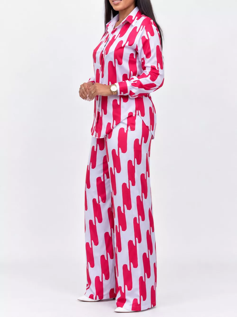 Striped Button-Down Shirt and Wide-Leg Pants Two-Piece Set, image 22