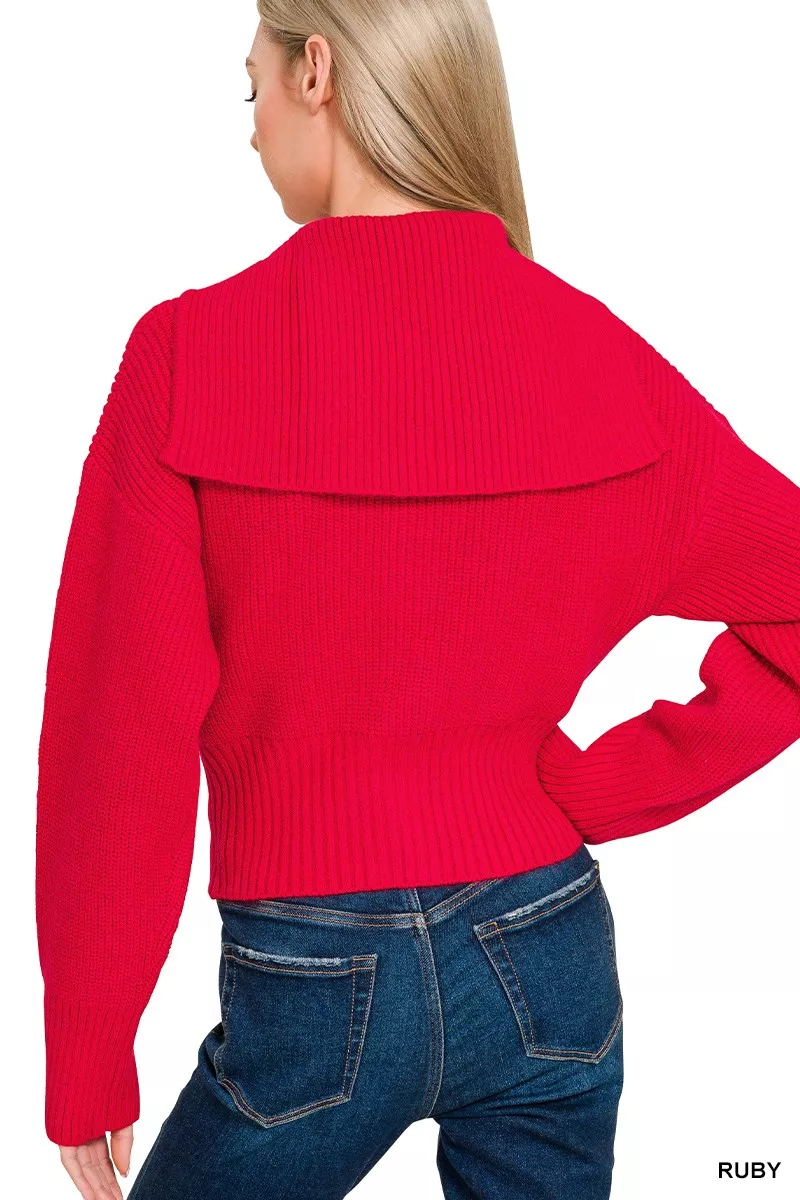 Ribbed Collared Zip Up Sweater Cardigan, image 4