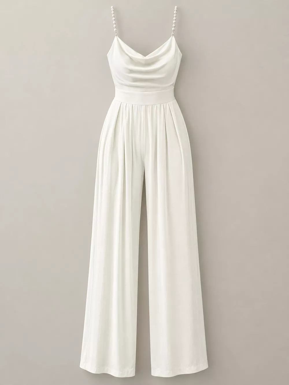 Cowl Neck Jumpsuit with Pearl Strap Detail, image 3