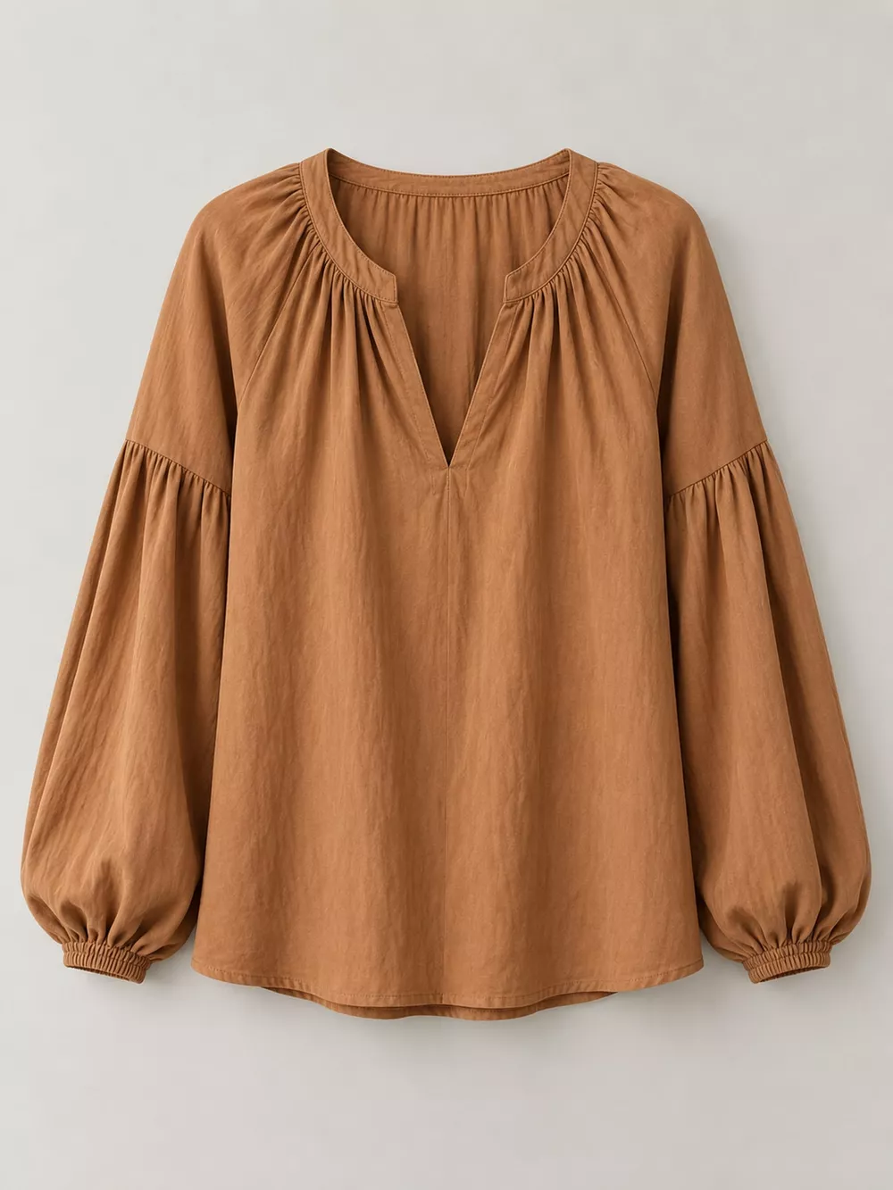 Full Size Notched Balloon Sleeve Blouse Plus Size, image 24