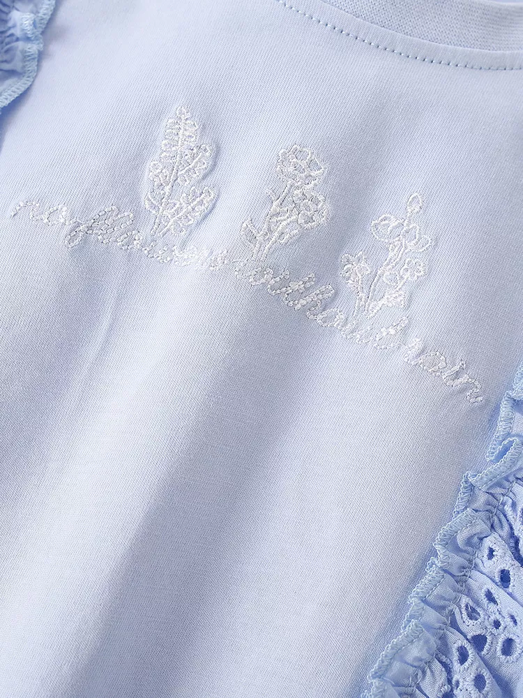 Children's Ruffled Eyelet Round Neck T-Shirt, image 4