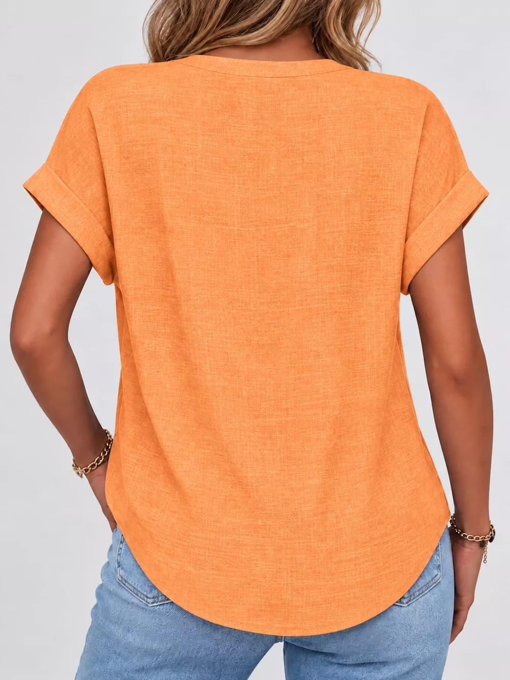 Full Size Button Detail Short Sleeve Blouse Plus Size, image 78