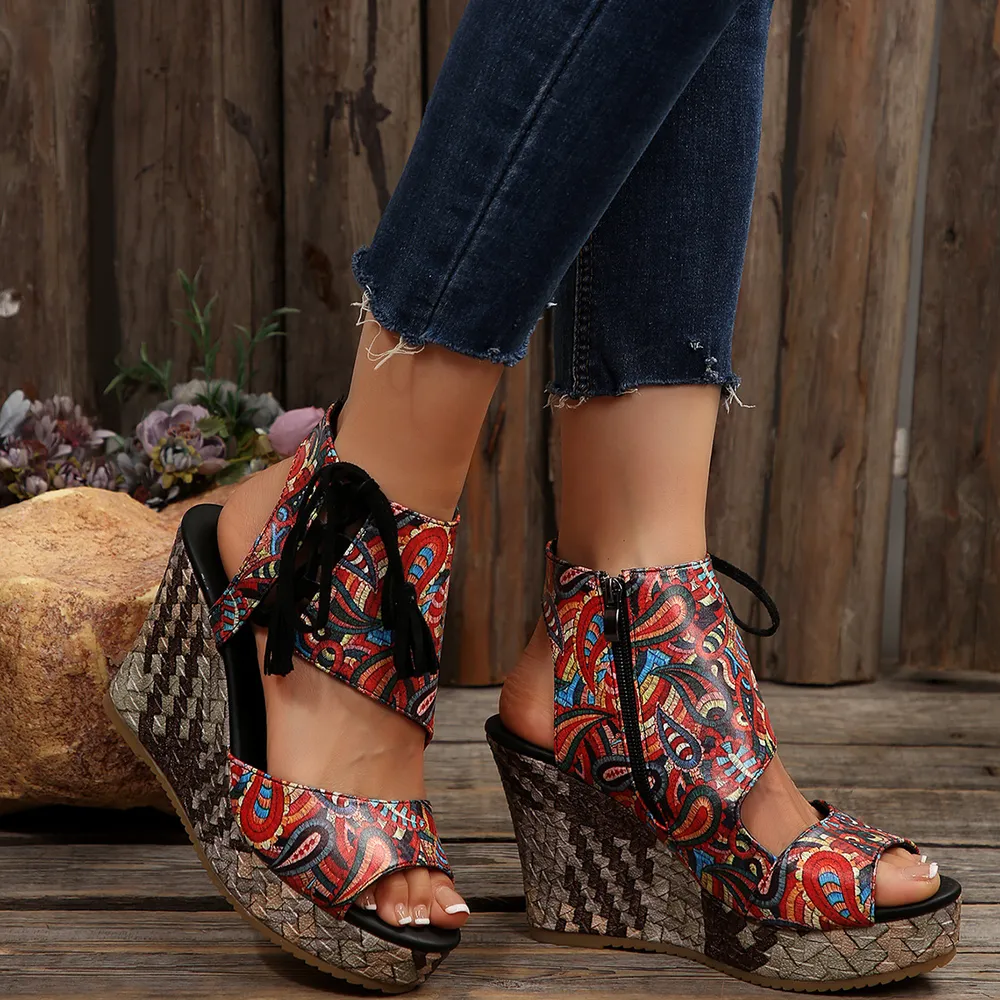Printed Wedge Platform Sandals, image 4