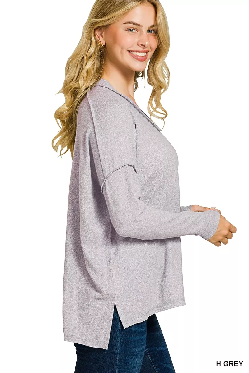 Soft Melange Hacci Exposed Seam Hi-low Tee, image 2