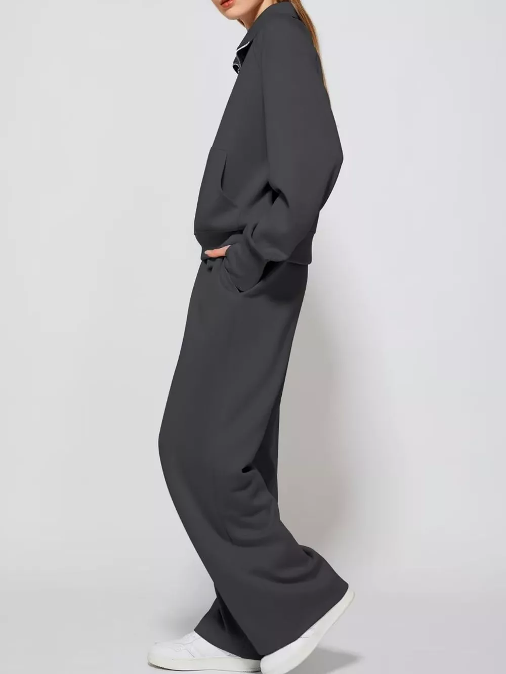 Half-Zip Sweatshirt and Wide-Leg Pants Set, image 10