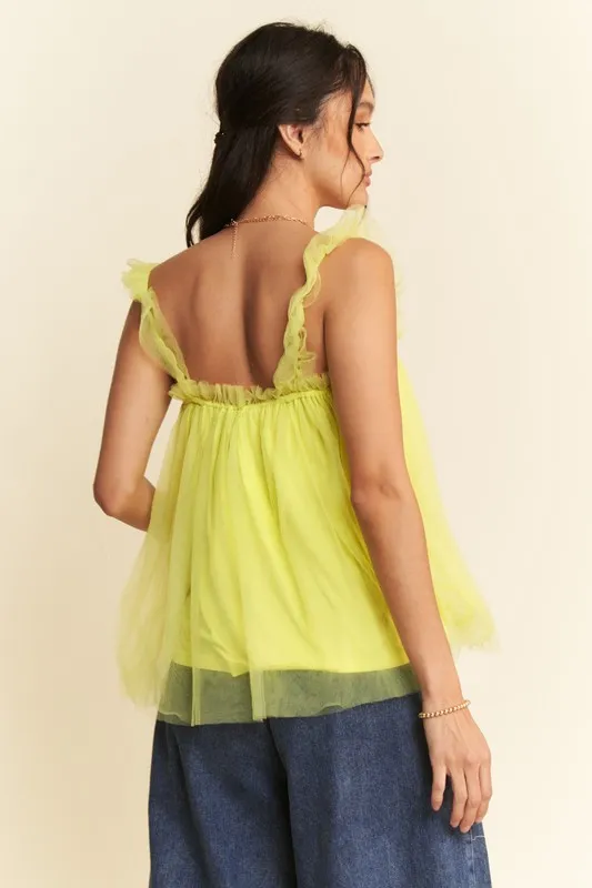 Shirred Ruffle Strap Tulle Babydoll Top, image 5