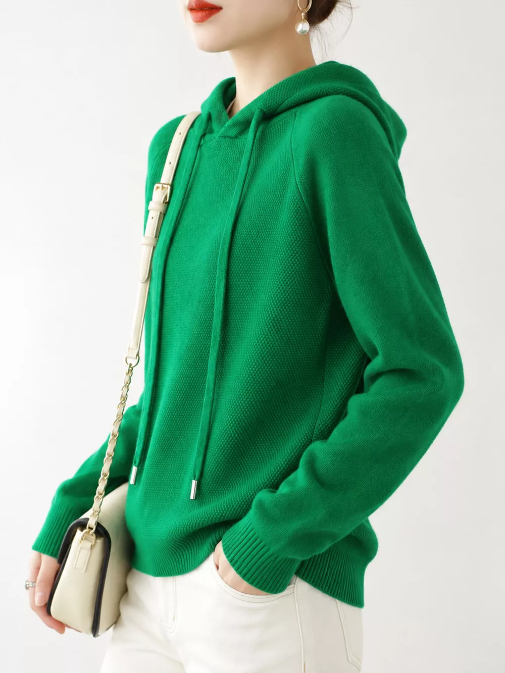 Drawstring Long Sleeve Hooded Knit Sweater, image 36