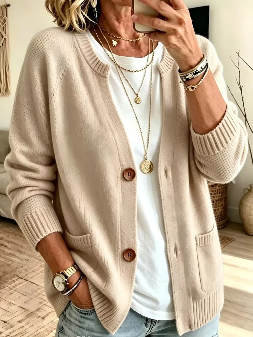 Full Size Button-Down Knit Cardigan Plus Size