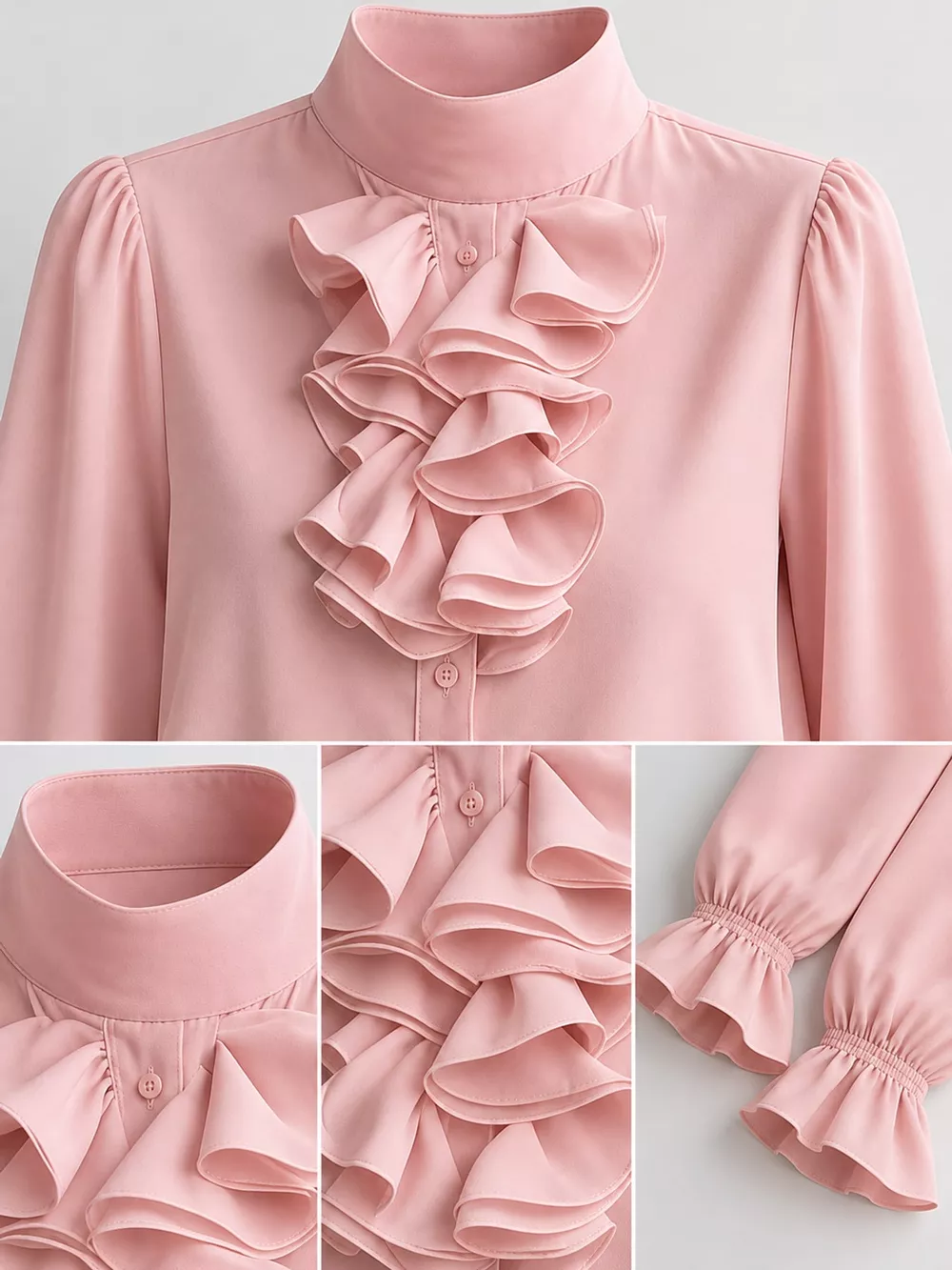 Ruffled Stand-Collar Blouse with Long Lantern Sleeves, image 22
