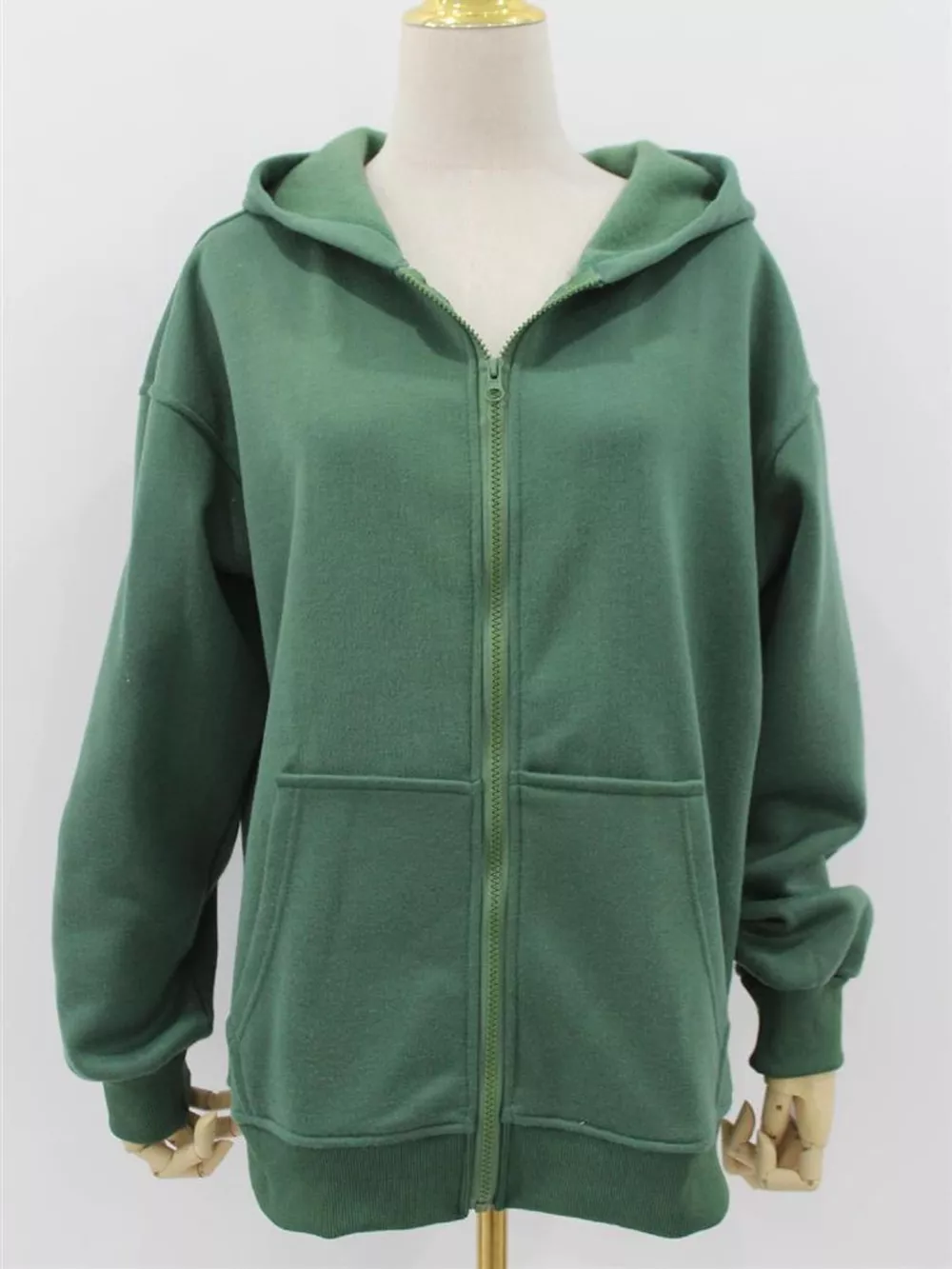 Full Size Zip-Up Dropped Shoulder Hoodie Plus Size, image 7