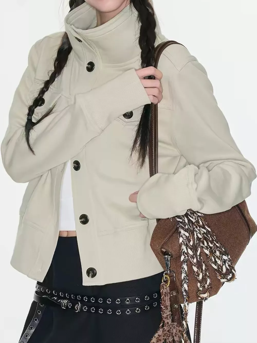 High-Neck Button-Up Jacket