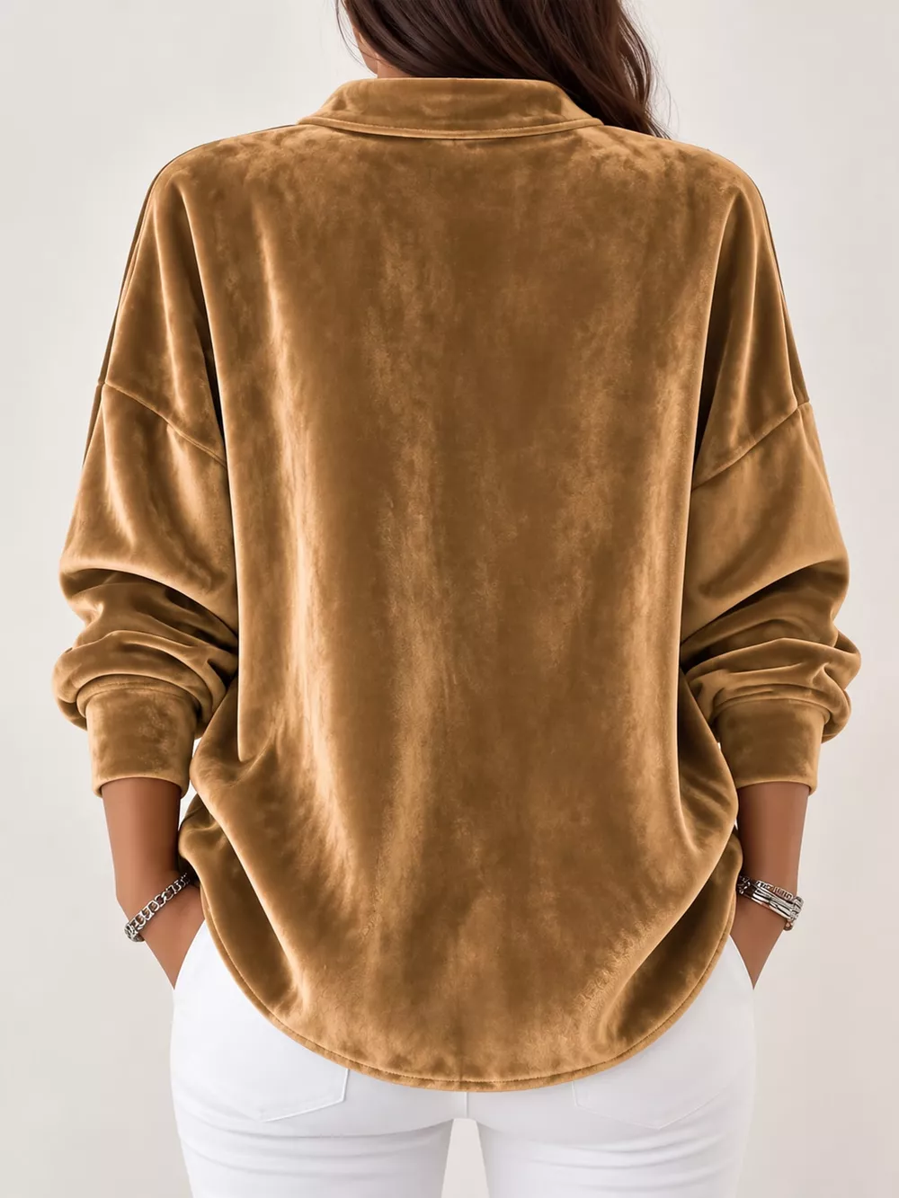 Full Size Velvet Button-Down Long Sleeve Shirt Plus Size, image 3