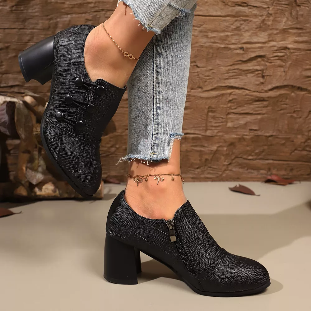Woven Texture Button Decor Pumps, image 5