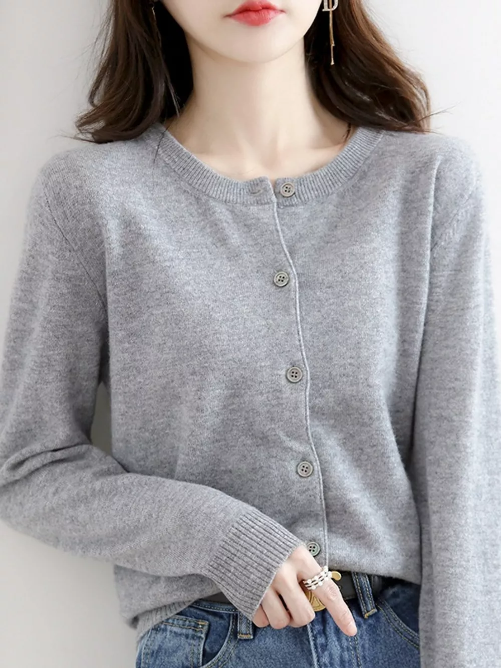 Crew-Neck Button-Down Cardigan, image 54