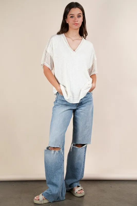 Full Size Oversized Contrast Knit Comfy Casual Top Plus Size, image 2