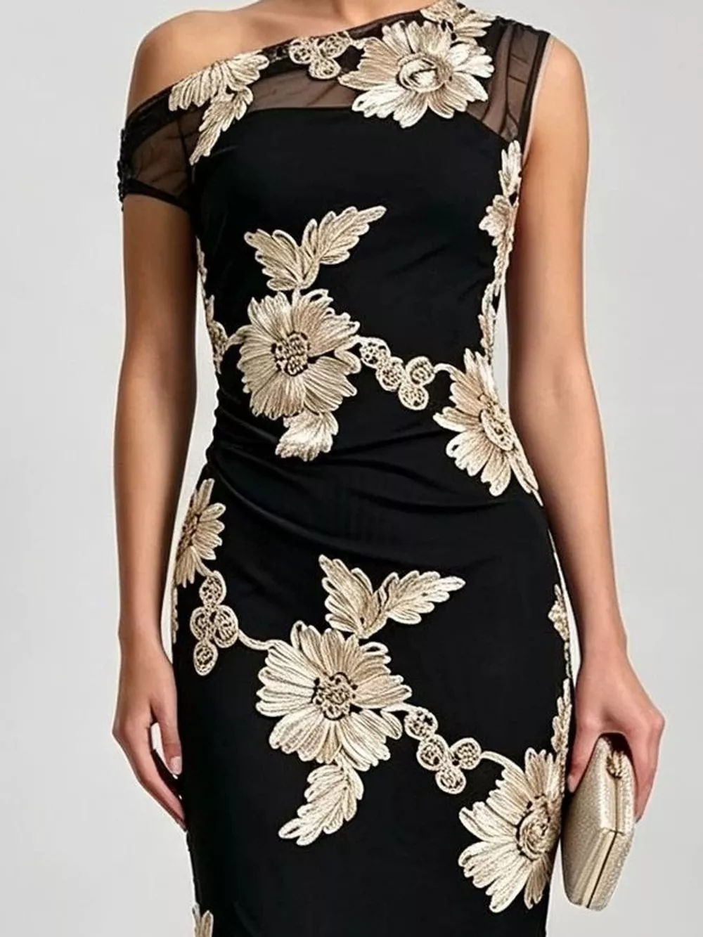 One-Shoulder Floral Embroidered Maxi Dress, image 20