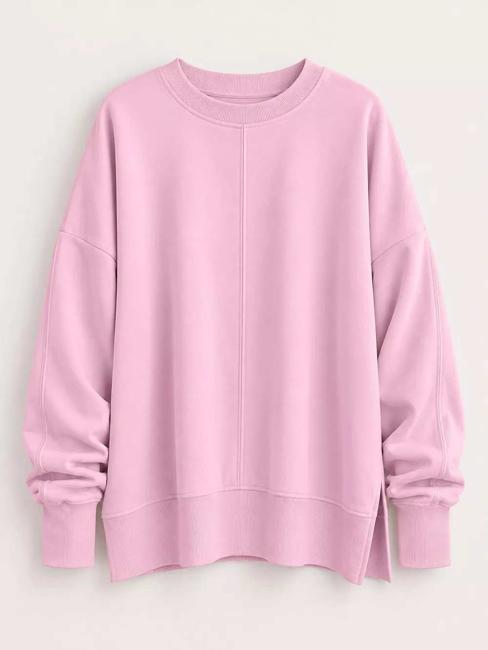 Oversized Crew Neck Sweatshirt with Side Slit, image 39