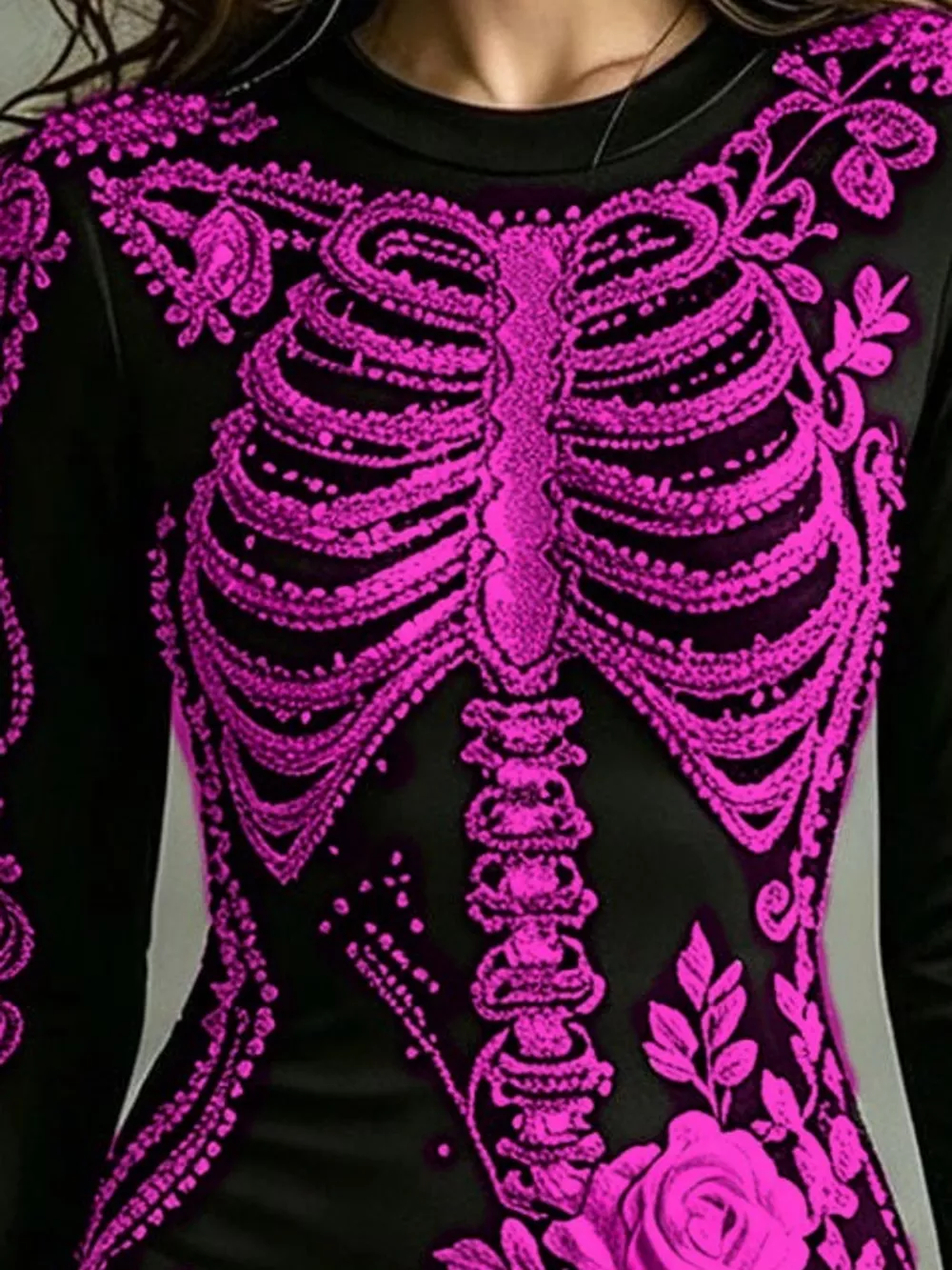 Skeleton Floral Long Sleeve Bodycon Dress, image 13