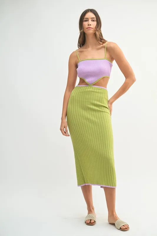 Ribbed Knit Color Block Cutout Midi Dress, image 6