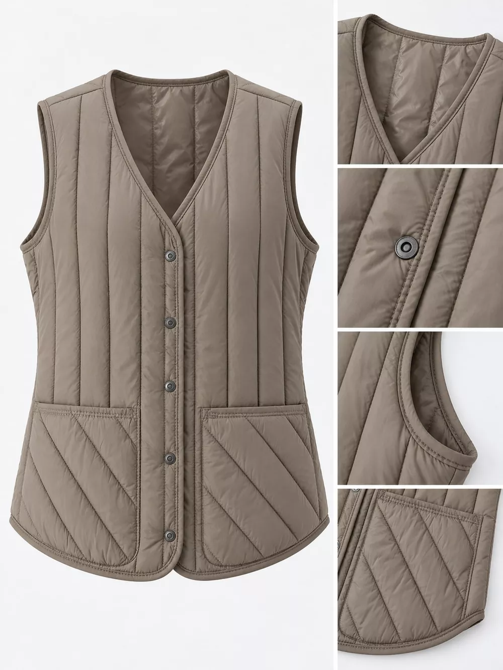 Full Size Quilted Button Up Vest Coat Plus Size, image 48