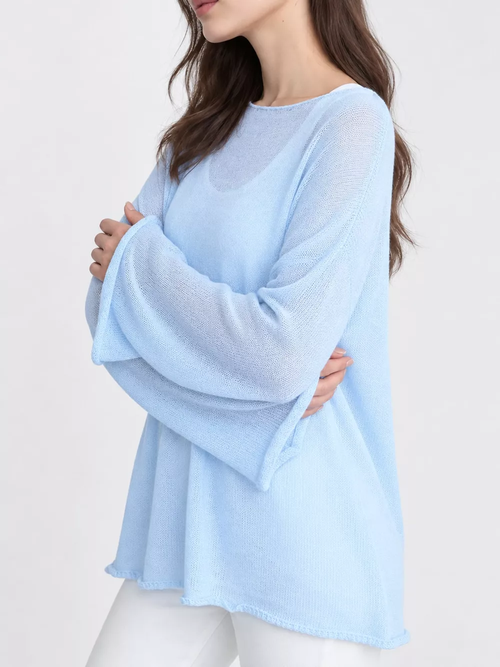 Full Size Sheer Lightweight Knit Top Plus Size, image 76