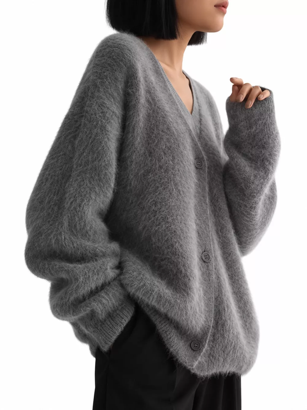 Fuzzy V-Neck Button-Down Cardigan, image 7