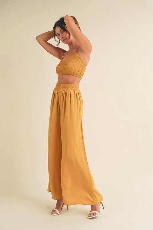 Smocked Bralette Crop Top and Wide Leg Pants Set, image 5