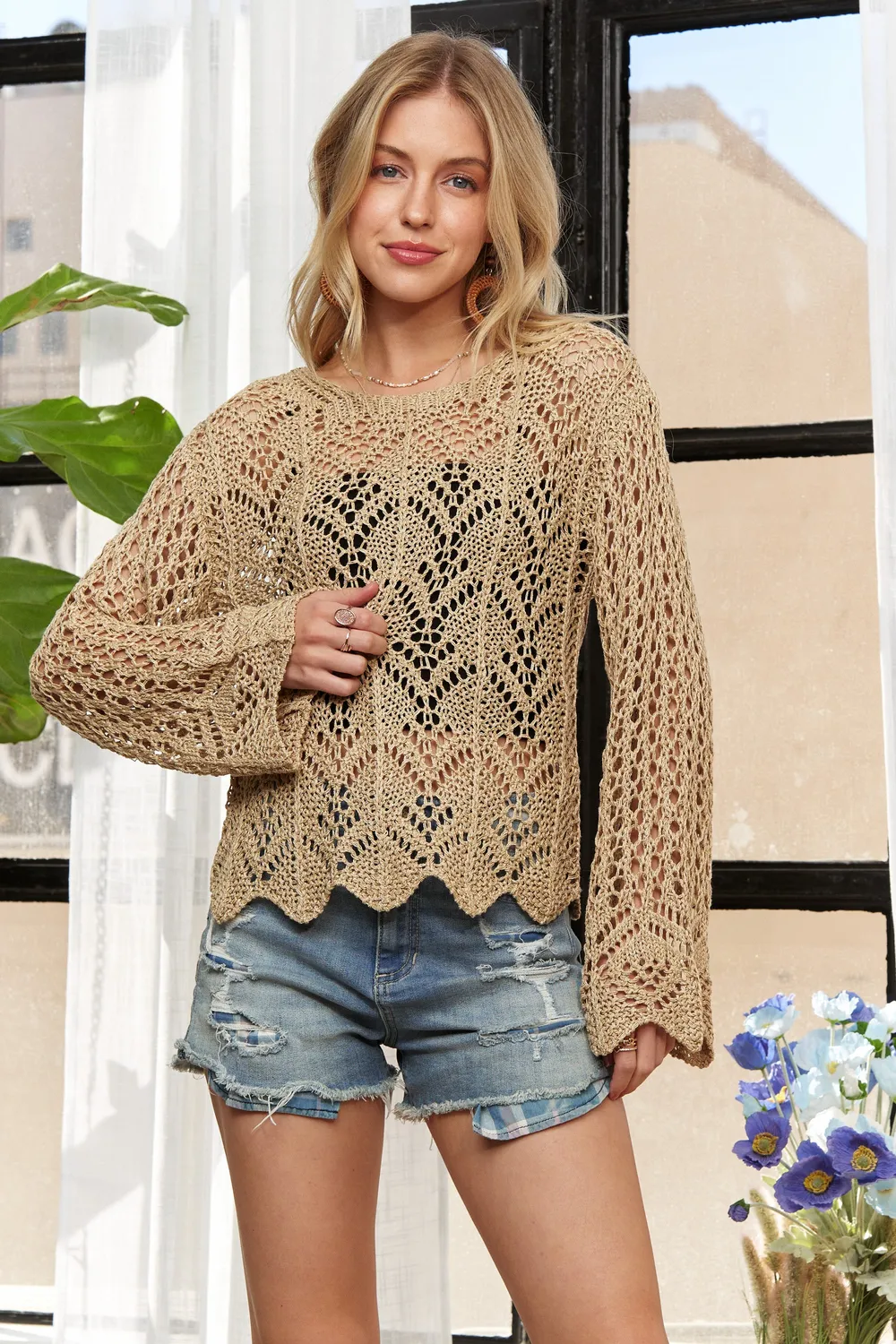 Long Sleeves Round Neck Crochet Top, image 9