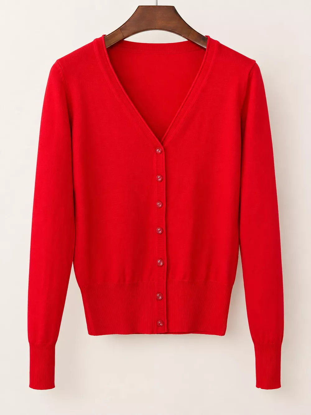 Classic V-Neck Button-Down Knit Cardigan, image 92