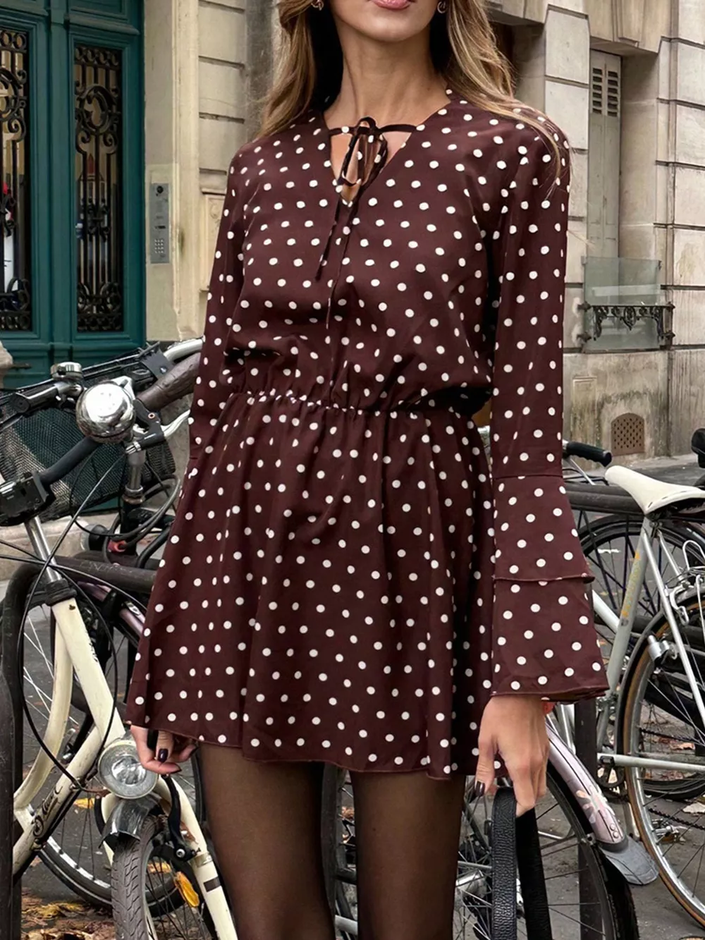 Polka Dot Long Sleeve Mini Dress, image 5