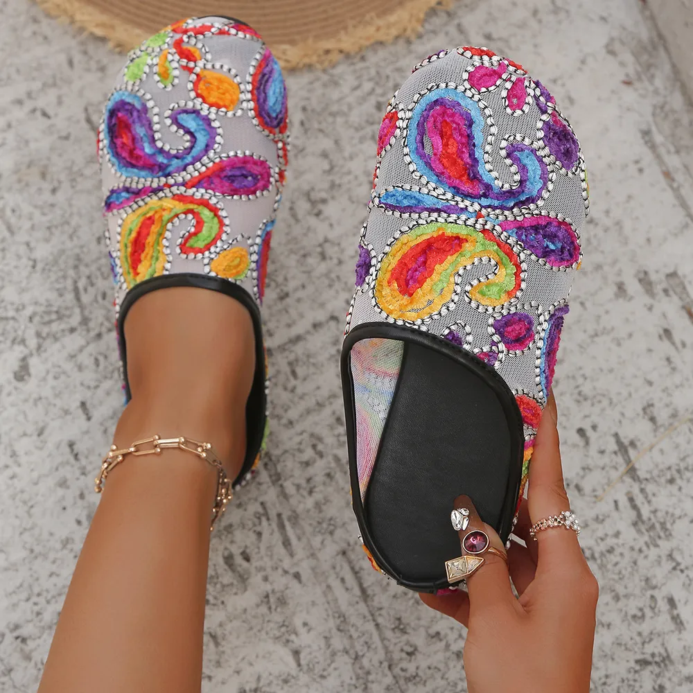 Colorful Paisley Print Round Toe Sandals, image 6