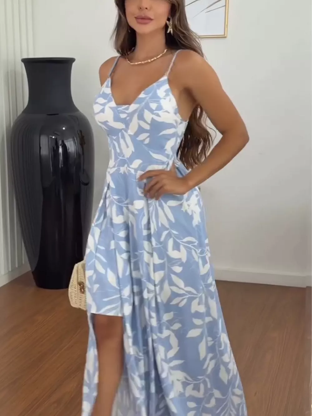 Printed Spaghetti Strap Slit Maxi Dress, image 3