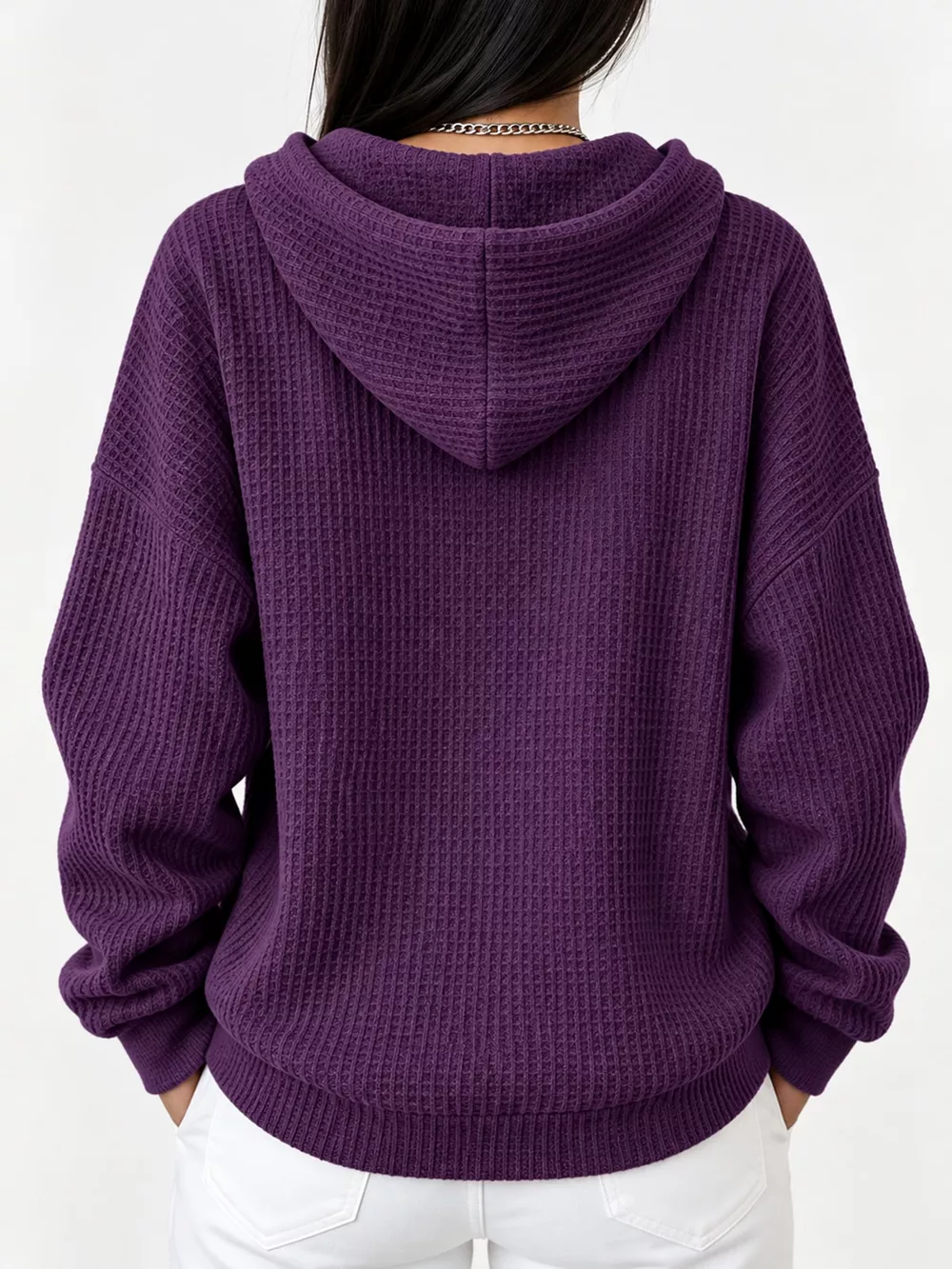 Full Size Waffle Knit Button Detail Hoodie Plus Size, image 42