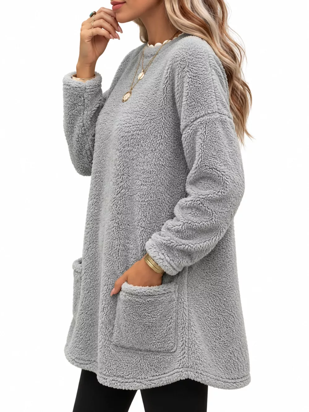 Full Size Fleece Dropped Shoulder Sweatshirt Plus Size, image 5