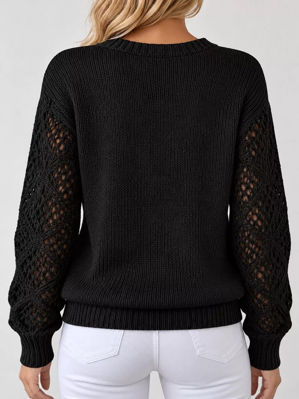 Full Size V-Neck Hollow-Out Long Sleeve Sweater Plus Size, image 8