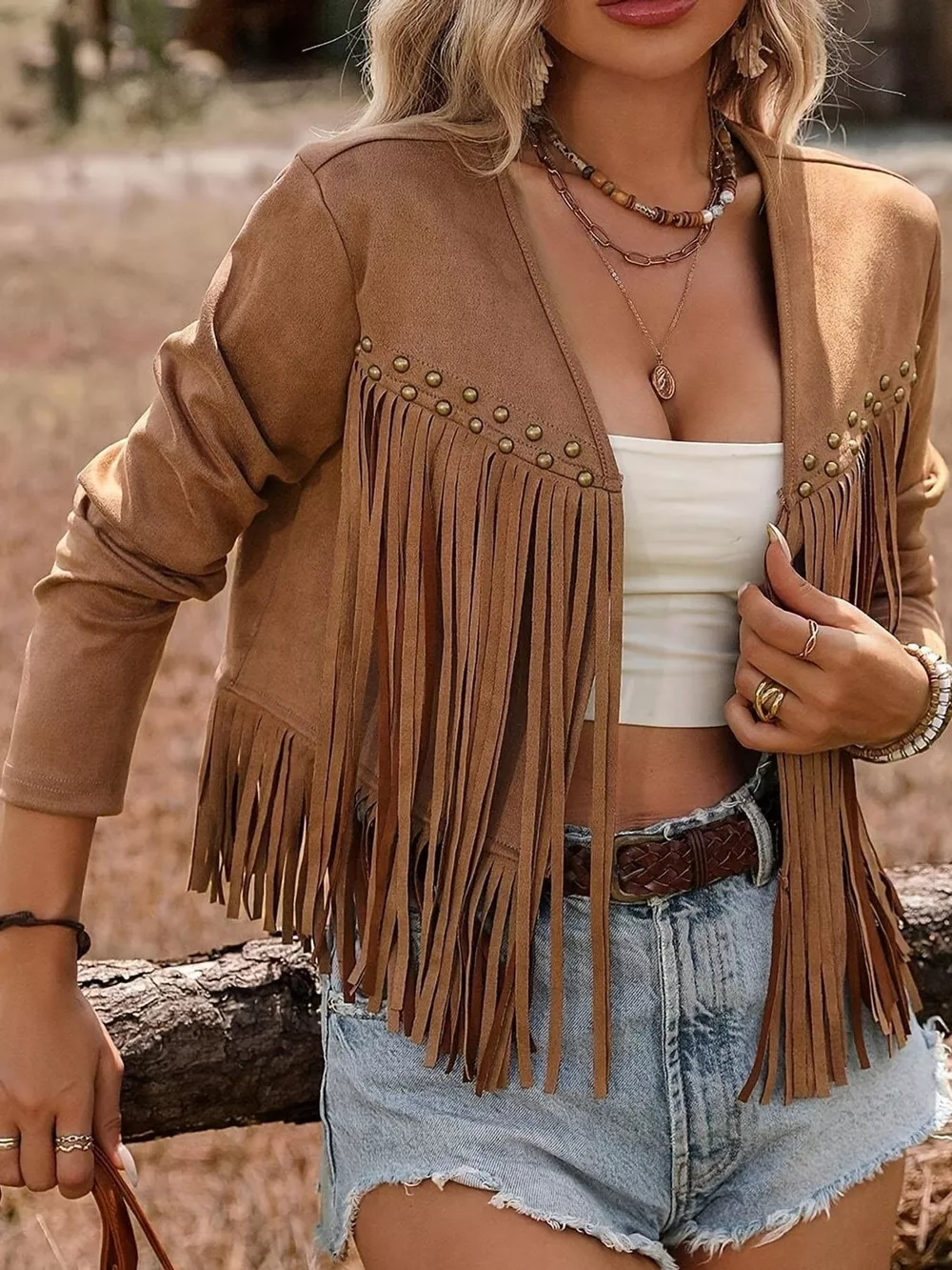 Studded Details Fringed Jacket